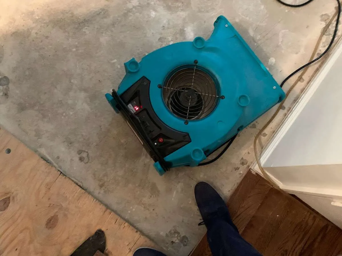 Air mover drying subfloor during Leak Detection & Repair in Wahiawa